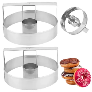 2 Stück Donut-Ausstecher mit Loch, Edelstahl-Donut-Ausstecher mit Griff, Form für Kekse, Plätzchen, Kuchen