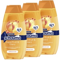Schauma Schwarzkopf Shampoo Superfruit & Glanz, 2er Pack (3x 2x400 ml), mit Superfruit-Extrakt stärkt das Haar & verleiht einen natürlichen Glanz, silikonfrei & vegane Formel