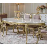 Casa Padrino Luxus Barock Esstisch Weiß / Gold - Ovaler Massivholz Esszimmertisch - Prunkvolle Barock Esszimmer Möbel