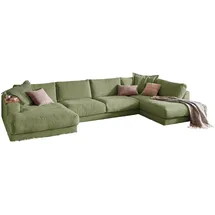 KAWOLA Wohnlandschaft U-Form Madeline Cord Longchair links olivgrün