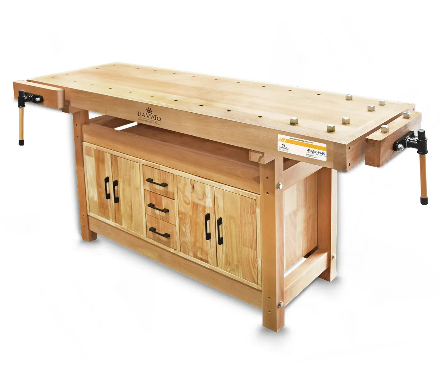 BAMATO Hobelbank WORK-1945 mit Einbauschrank aus Massivholz