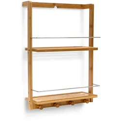 Relaxdays Duschregal Bambus HxBxT:53x38x15,5cm, 2 Ablagen, feuchtigkeitsresistent, Hängeregal mit 4 Haken, natur