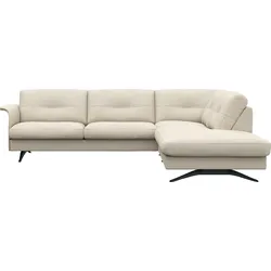 Ecksofa FLEXLUX "Glow bequem und komfortabel durch hochwertigen Sitzaufbau, L-Form", weiß (warm weiß), B:268cm H:81cm T:224cm, 100% Echteder, Sofas, Skandinavisches Design, In hochwertiger Verarbeitung