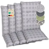 GO-DE Textil Bequeme und attraktive Polsterauflagen für Hochlehner-Gartenstühle (4er-Set, Rautenlinien grau, Hochlehner)
