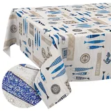 Stoff Tischdecke Tischwäsche Textil Tischtuch Baumwolle Polyester Gewebe abwaschbar pflegeleicht, in rund oval eckig Maritim 100x140cm Schnittkante