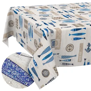 Stoff Tischdecke Tischwäsche Textil Tischtuch Baumwolle Polyester Gewebe abwaschbar pflegeleicht, in rund oval eckig Maritim 100x140cm Schnittkante