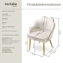 Tectake tectake® Cocktailsessel, gepolstert, mit Samtbezug, runde, pulverbeschichtete Stahlbeine, 66 x 62 x 80,5 cm