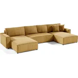 petits-meubles U-sofa 5-sitzig umbaubar Truhe Isaac Cord Gelb