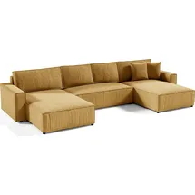 petits-meubles U-sofa 5-sitzig umbaubar Truhe Isaac Cord Gelb