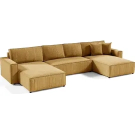 petits-meubles U-sofa 5-sitzig umbaubar Truhe Isaac Cord Gelb
