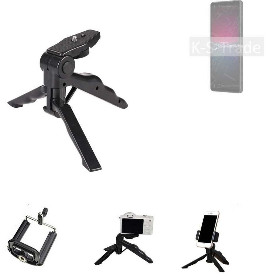 K-S-Trade für Sony Xperia 10 IV Smartphone-Halterung, (Stativ Tisch-Ständer Dreibein Handy-Stativ Ständer Mini-Stativ) schwarz