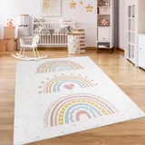 Paco Home Kinderteppich »Eliz 392«, rechteckig, 12 mm Höhe, Kurzflor, Spielteppich, Patchwork-Muster, Motiv Punkte & Regenbogen rosa