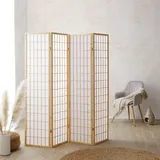 Homestyle4u Paravent Raumteiler 4 teilig Holz Natur Reispapier Weiß Höhe 175 cm