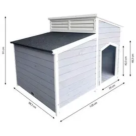 dehner lieblinge Hundehütte Balu 128 x 91 x 88,5 cm Tannenholz Grau/Weiß/Dunkelgrau