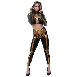 Metamorph Kostüm Golden Bones Skelettkostüm, Nur noch Haut und Knochen: bauchfreier Halloweendress im Röntgen-Look L-XL