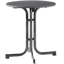 Sieger Boulevard-Klapptisch mit Mecalit-PRO-Platte. Plattenmaß ca. 70cm ø, Eisengrau/Schiefer Anthrazit