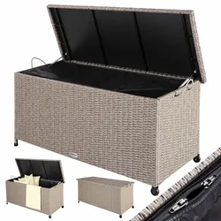 Polyrattan Auflagenbox Creme 117x53x60cm Rollen