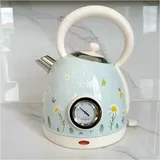 Bemalt Retro Wasserkocher Elektrischer Teekocher 304 Edelstahl Haushaltswasserkocher, blau