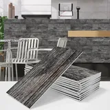 Lntyq 16 Stück dekorative Fliesenaufkleber, Vintage-Fliesenaufkleber, selbstklebende Holzmaserungsfliesen, PVC-Bodenbelag für Bad und Küche, 10 x 20