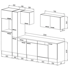 Respekta Küchenzeile Oliver Doppelblock 310 cm E-Geräte grau seidenglanz/eiche york nachbildung