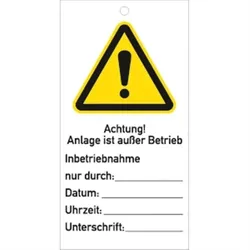Schild Sicherheitsanhänger Achtung! Anlage ist ..., Kunststoff, 76x147 mm, 10 Stück/VE