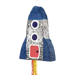 PartyDeco Piñata 69,5x45,5x14cm Rakete Party Dekoration zum Befüllen Partyspiele Kindergeburtstag Geburtstag Weltraum Party Partydeko Partyzubehör Silber Blau