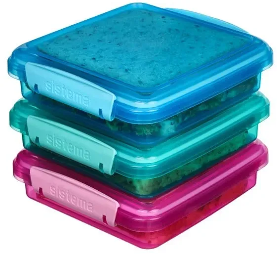 Pack 450ml Sandwich Box3 Pack Lunch Coloured