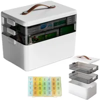 Tablettenbox 7 Tage Groß, 3-stöckige Medikamentenbox mit Griff - Pillendose 7 Tage Morgens Abends, Tragbarer Medizin Organizer für Haushalt, Reise & Senioren (34 x 22 x 25,5 cm)