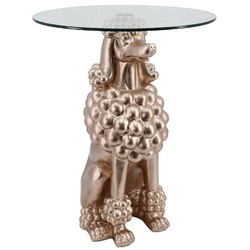 Casa Padrino Luxus Beistelltisch Hund Kupfer Ø 48,5 x H. 64 cm - Runder Kunstharz Tisch mit Glasplatte - Wohnzimmer Möbel - Luxus Möbel - Luxus Einrichtung - Wohnzimmer Einrichtung