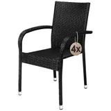 CASARIA Gartenstühle Set Stapelbar Wetterfest Polyrattan Outdoor 160kg Garten Terrasse Balkon Stuhl mit Armlehne Gartensessel Stapelstühle Schwarz