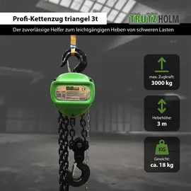 Baumarktplus Kettenzug triangel 3t Traglast - 3m Hubhöhe - Doppelbremse HSC Flaschenzug Hebezug