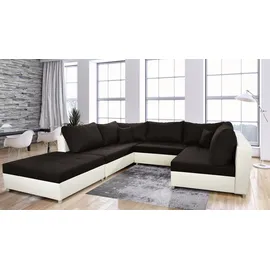 Fun Möbel Wohnlandschaft Sofa ANDRO, mit Schlaffunktion, und Hocker, Weiss-Schwarz