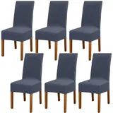 Leeyunbee 6 Stück Esszimmer Stuhlhussen, Abnehmbare Waschbar Elastische Moderne Beschützer Stuhlbezug, Dehnbare Stuhlhussen Für Hochzeit Partys Bankett Haus Esszimmer, Hotel, Restaurant (Blau Grau)