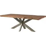 MASSIVMOEBEL24.DE Baumtisch Sheesham 200x100x77 grau gebeizt / Kreuzgestell silber matt FREEFORM 5 - Grau