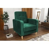 Beautysofa Sessel Bamako (Polstersessel, Cocktailsessel, Wohnzimmer), aus Veloursstoff, Loungesessel mit Holzbeine grün