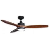 PEPEO – Notos Deckenventilator mit LED Beleuchtung | Sehr leiser Deckenventilator mit Fernbedienung und Rückwärtslauf. Ventilator Durchmesser 132 cm. Farbe: Schwarz/Holz dunkel