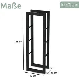 holz4home® Kaminholzregal aus Metall Schwarz inkl. Ofenhandschuh 40x25x125cm