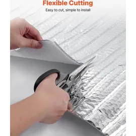 Vevor Isolierfolie, Reflexionsfolie aus Aluminiumfolie, 6 mm, 122 cm x 30,48 m, zweilagiger wärmereflektierender Luftpolsterschutz, Wärmedämmrolle für Garagentorfenster und Wohnmobildächer