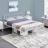 Yaheetech Bettrahmen Metallbett Bettgestell aus Metall, Doppelbett für 140 x 200 cm Matratze, Gästebett für kleine Räume, Weiß