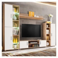 vidaXL TV-Wohnwand mit LED-Leuchten Sonoma Eiche und Weiß