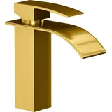 Waschtischmischer Wasserfall Kaskade Niedrige Armatur Für Bad Gold Elva