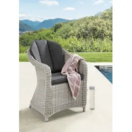 Destiny Sitzgruppe »MALAGA LUNA«, 6 Sessel, 1x Drehteller), (Set,19-tlg., 6xSessel, 1 Tisch Ø 150x75 cm), Aluminium, Polyrattan, weiß