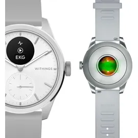 Withings ScanWatch 2 42 mm perlweiß/silber, Sport Flourelastomer-Armband grau/silber