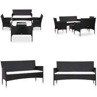 vidaXL 5 tlg. Garten Lounge Set mit Auflagen Poly Rattan Schwarz - Gartensofa - Gartensofas - Gartencouch - Gartencouches - Schwarz