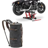 Set: Hebebühne Midlift L bis 680 kg rot ConStands mit Motorrad Rucksack Canvas VG8 Vintage 35Ltr sw