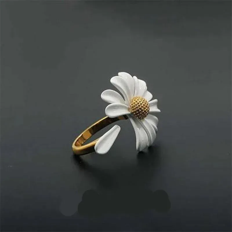 Koreanische Daisy Blume Elegante Öffnung Ringe Frauen Einstellbare Hochzeit Engagement Finger Ringe Erklärung Schmuck Geschenk