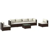 vidaXL 7-tlg. Garten-Lounge-Set mit Kissen Poly Rattan Braun - Braun