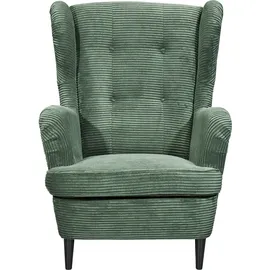 Möbel Boss Ohrensessel OSKAR Cord 78 x 102 x 98 cm Dunkelgrün