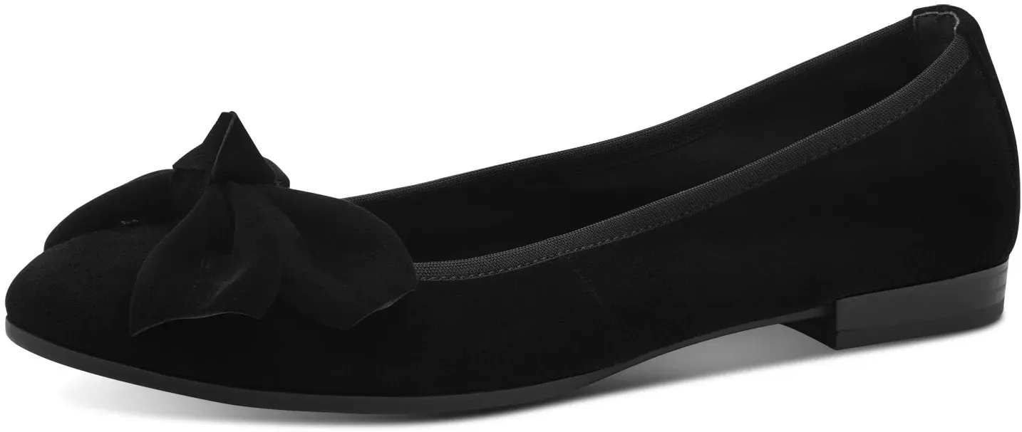 Ballerina TAMARIS, Damen, Gr. 40, schwarz, Ziegenveloursleder, unifarben, Schuhe Ballerina, Blockabsatz, Businessschuh, Schlupfschuh hat eine schmale Form