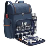 Picknick-Rucksack für 4 Personen, Picknickkorb-Set, auslaufsichere Picknicktasche, Strandkühlrucksack mit isolierter Kühltasche, Picknickdecke, Camping, Park